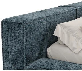 Сиво-синьо двойно легло 140x200 cm тапицирано с място за съхранение с включена подматрачна рамка Voliera – Maison de Rêve