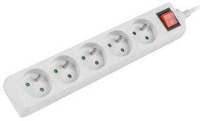 Разклонител LANBERG, 2.500W, 1.5 метра, 5 контакта, Защита от деца, Светлинен индикатор, ON/OFF бутон, Бял