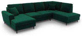 Зелен кадифен разтегателен ъглов диван с място за съхранение (десен ъгъл/U форма) Kyoto – Cosmopolitan Design