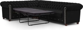 Черен кадифен разтегателен ъглов диван (ляв ъгъл L форма) York Blik – Ropez