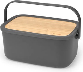 Кутия за хляб Brabantia Nic 1003255, 39.5 см, Бамбуков капак, Дръжка за носене, Тъмносив