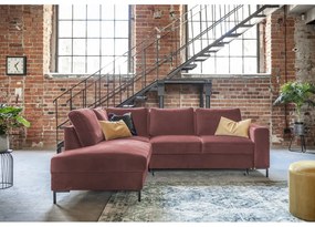 Розов кадифен разтегателен ъглов диван (ляв ъгъл) Lofty Lilly – Miuform