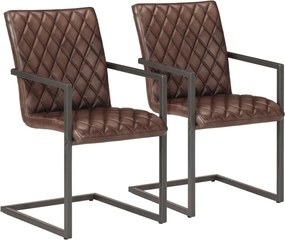 321845 vidaXL Конзолни трапезни столове, 2 бр, кафяви, естествена кожа