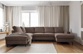 Кафяв разтегателен ъглов диван от рипсено кадифе (ляв ъгъл) Lofty Lilly – Miuform