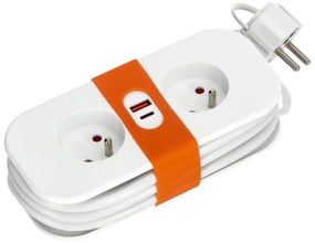 Удължител 2 гнезда + 2xUSB, 1,4 м, бял