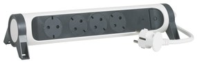 Legrand 694525 Разклонител PRE, шуко, 4X2P+E,с индикация за мощността и защита,1,5м. кабел,бяло/сиво - 694525