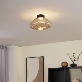 Дизайнерска таванна лампа черна с кехлибарено стъкло - Gemma