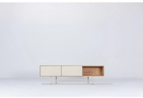 Бяла/естествена маса за телевизор от масивен дъб 160x48 cm Fina – Gazzda