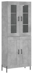 3198349 vidaXL Висок шкаф, бетонно сив, 69,5x34x180 см, инженерно дърво