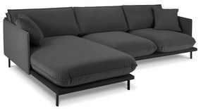 Тъмносив ъглов диван с кадифена повърхност, ляв ъгъл Auguste - Interieurs 86