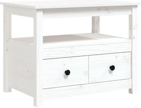 820937 vidaXL Кафе маса, бяла, 71x49x55 см, борово дърво масив
