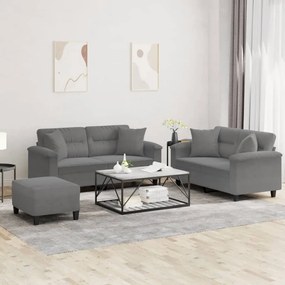 3202334 vidaXL Комплект дивани 3 части с възглавници тъмносив плат микрофибър