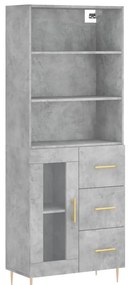 3189497 vidaXL Висок шкаф, бетонно сив, 69,5x34x180 см, инженерно дърво