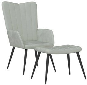 327688 vidaXL Релаксиращ стол с табуретка, светлосив, кадифе