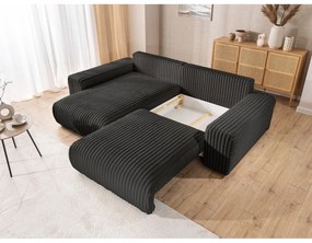 Тъмносив разтегателен ъглов диван от рипсено кадифе с място за съхранение (ляв ъгъл) Sarina – Ropez
