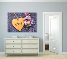 Картина на платно – Дървено сърце с надпис Love