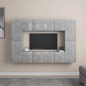3079088 vidaXL Комплект ТВ шкафове от 8 части, бетонно сиви, инженерно дърво