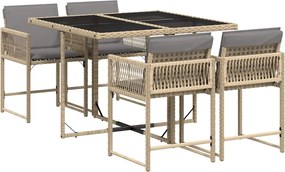 3211440 vidaXL Градински комплект с възглавници 5 части бежов микс полиратан