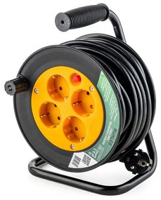 Удължител с макара Muhler 1006184, 3200W, 4 гнезда, 15 м, H05VV-F, IP20, Детска защита, Черен