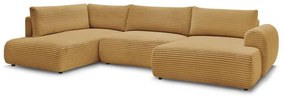 Разтегателен ъглов диван от рипсено кадифе в цвят горчица (десен ъгъл/"U" форма) Lucien – Bobochic Paris