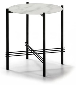 Черно-бяла масичка за кафе със стъклен плот в мраморен декор , ø 47 cm Kendall - Marckeric