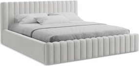 Двойно легло 160x200 cm тапицирано с място за съхранение с включена подматрачна рамка в сребрист цвят Lemi – Makamii