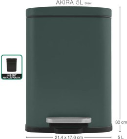 Тъмнозелено стоманено кошче за боклук с педал 5 l Akira – Spirella