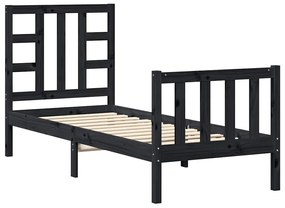 3191935 vidaXL Рамка за легло с табла черна Small Single дърво масив