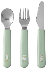 Детски прибори от неръждаема стомана в светлозелено и сребристо 3 броя Little farm - Mepal