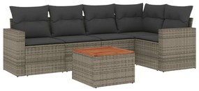 3224114 vidaXL Градински диван с възглавници, 6 части, полиратан, сив