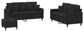 3201715 vidaXL Комплект дивани от 3 части с възглавници, черен, кадифе
