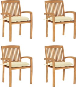 3073257 vidaXL Стифиращи градински столове с възглавници 4 бр тик масив