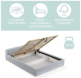 Светлокафяво двойно легло 140x200 cm тапицирано с място за съхранение с включена подматрачна рамка Solvo – Maison de Rêve