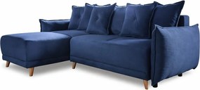 Тъмносин ъглов разтегателен диван от велур (променлив) Lazy Lukka - Miuform