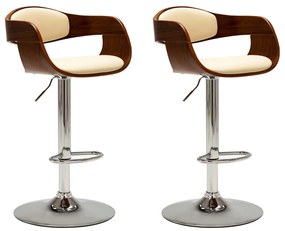 3052712 vidaXL Бар табуретки, 2 бр, кремави, извито дърво и изкуствена кожа