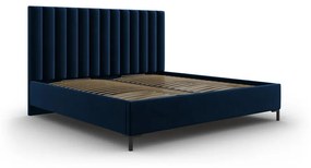 Тъмносиньо тапицирано двойно легло с място за съхранение с включена подматрачна рамка 180x200 cm Casey – Mazzini Beds