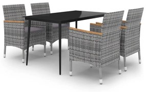 3099789 vidaXL Градински трапезен комплект от 5 части, полиратан и стъкло