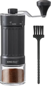 Ръчна кафемелачка Kinghoff KH 2002, 30 г, Керамичен механизъм, Безстепенно регулиране на фиността на смилане, Черен