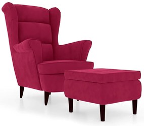 3115936 vidaXL Фотьойл Wingback с табуретка, виненочервен, кадифе