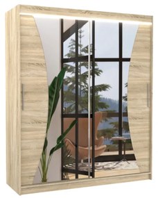 Гардероб с плъзгащи врати с огледало SWIFT, 180x215x58, Сонома