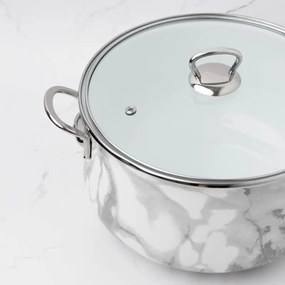 Разопакован: Тенджера Goldmann GM 8017-24W, 24х15 см, 6.2 литра, Емайлирана, Хромирани дръжки, Индукционен, Бял/Мрамор