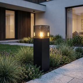 Стойка за външна лампа черна с димен абажур 30 см - Denmark