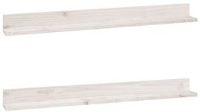 823610 vidaXL Стенни рафтове, 2 бр, бели, 110x11x9 см, масивно борово дърво
