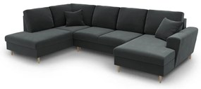 Тъмносив кадифен разтегателен ъглов диван с място за съхранение (ляв ъгъл/U форма) Kyoto – Cosmopolitan Design