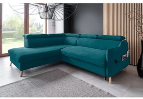 Ъглов разтегателен диван от тюркоазено кадифе (ляв ъгъл) Sweet Harmony - Miuform