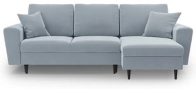 Светлосин кадифен разтегателен ъглов диван с място за съхранение Kyoto – Cosmopolitan Design