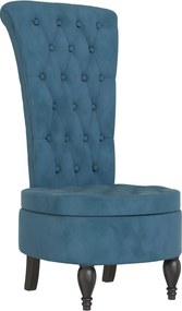 352463 vidaXL Стол с висока облегалка, син, кадифе, дизайн на копчета
