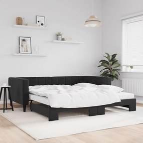 3196726 vidaXL Канапе с изтеглящо легло и матраци черно 100x200 см кадифе