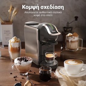 Втора ръка: Еспресо машина за мляно кафе и капсули 8в1 Oliver Voltz OV51171K8R, 1450W, 0.8 л, 5 адаптера, 19 bar, Черен/Сребрист