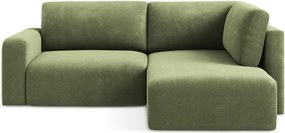 Зелен шенилов сгъваем/с място за съхранение ъглов диван (десен ъгъл/L форма) Kona – Makamii